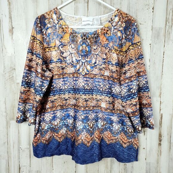 Alfred Dunner Studded Long Sleeve Blouse Multicolored Size Large - Picture 1 of 10